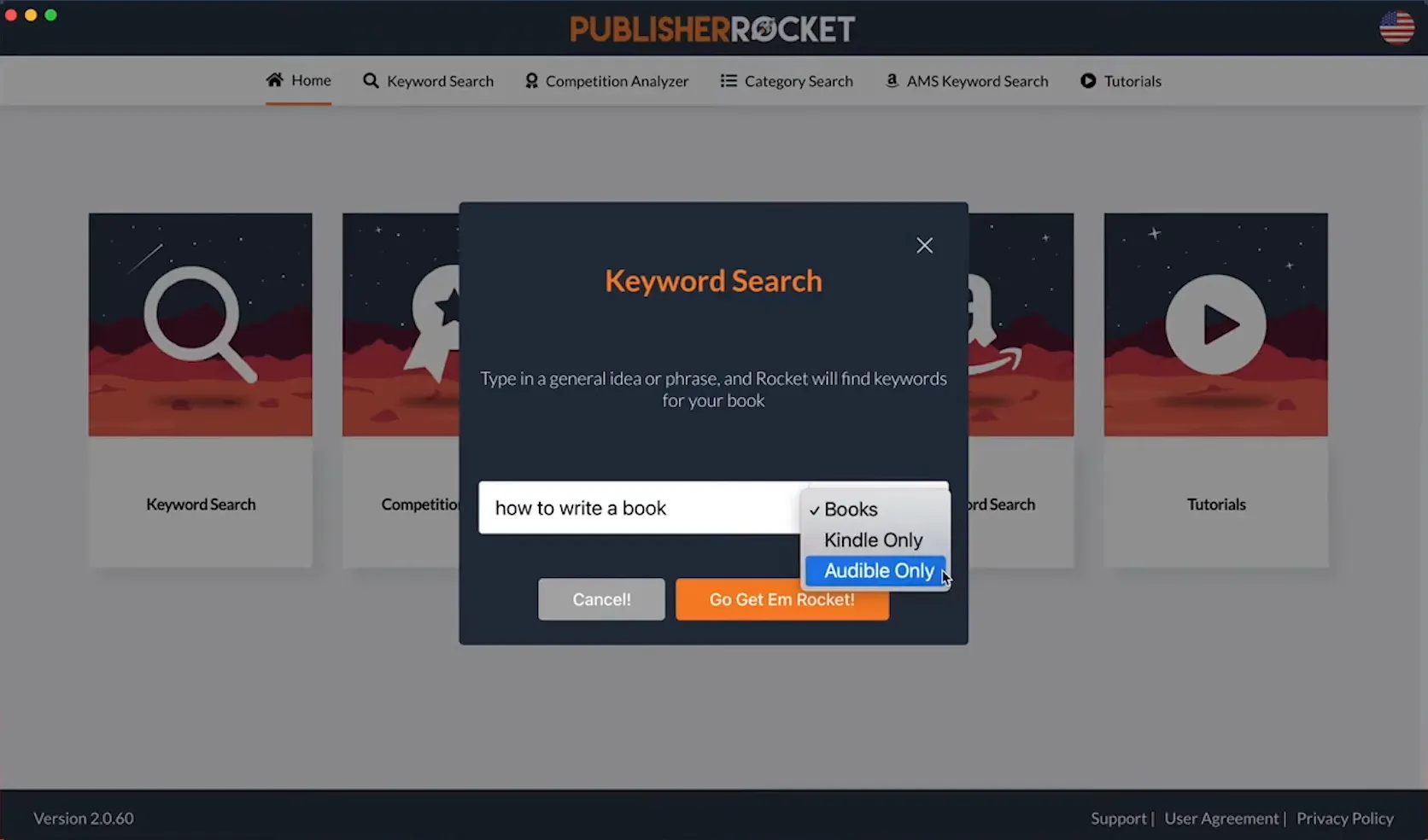 Publisher Rocket Keyword Feature